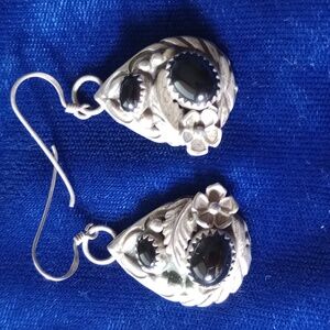 Sterling Silver and Black Onyx Teardrop Dangle Earrings